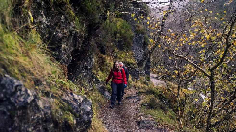 Couple walking on ridge